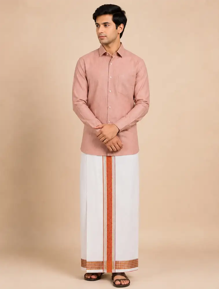  Rani Rose Mens Traditional Tissue Cross Shirts and Dhoti Sets