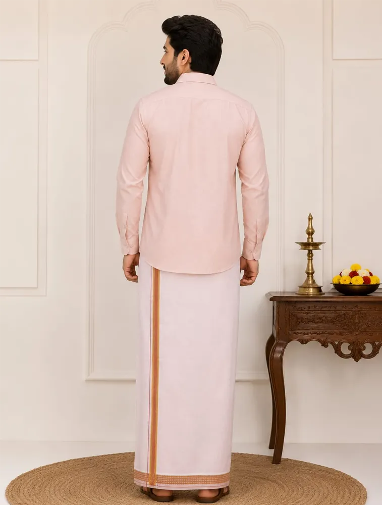 Rani Rose Mens Traditional Tissue Cross Shirts and Dhoti Sets — bulk from ₹1160