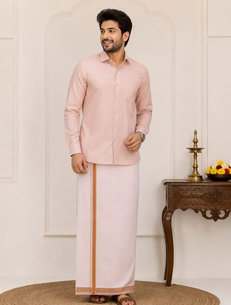 Rani Rose Mens Traditional Tissue Cross Shirts and Dhoti Sets — bulk from ₹1160