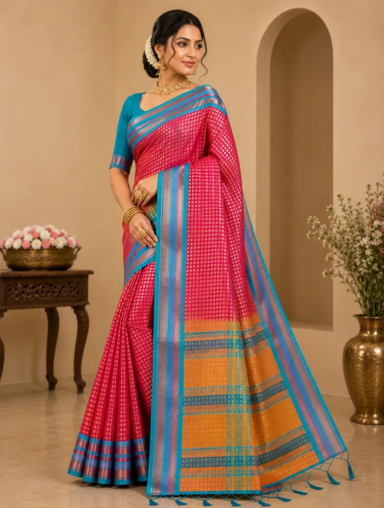 Raspberry Pink Womens Premiun Pure linen sarees
