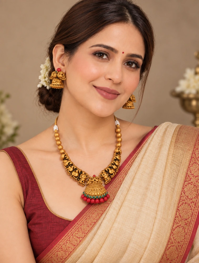 Red  Rajhamsa Terracotta Jewellery Set
