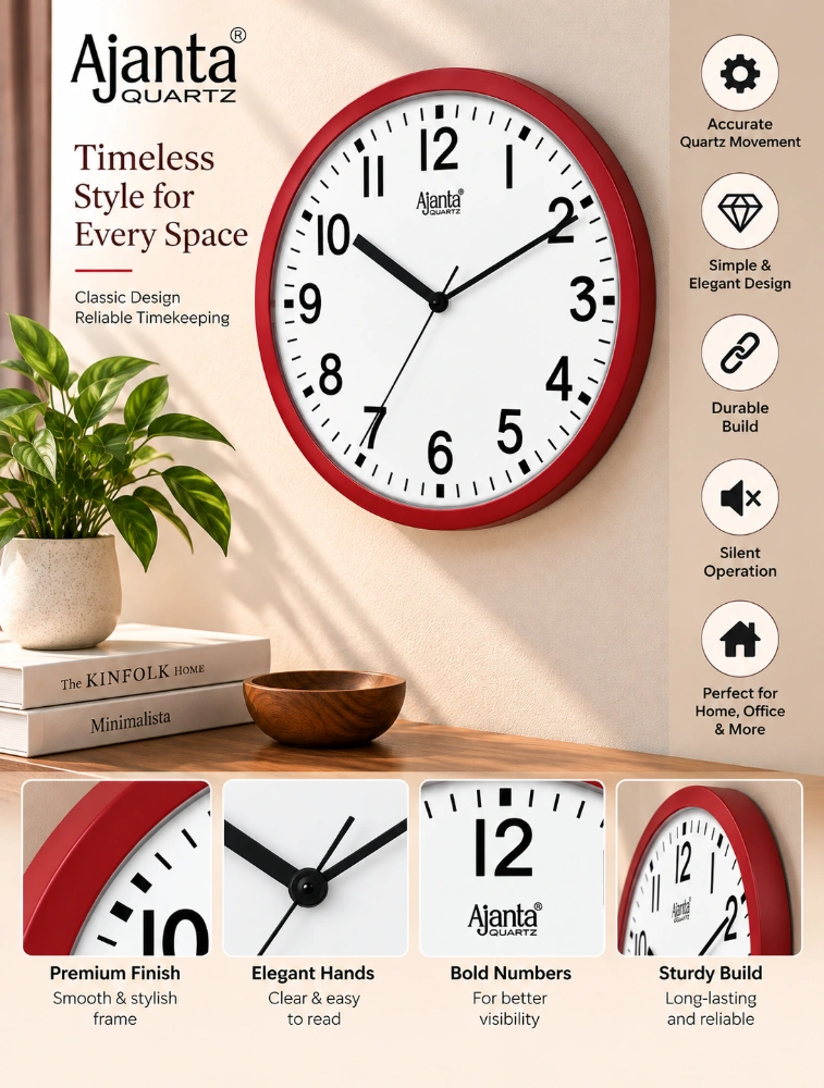 Red Ajanta Nova Round Wall Clock 8767