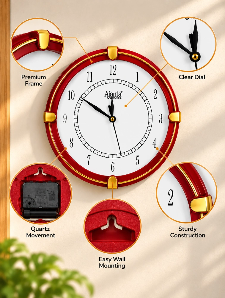 Red Ajanta Round Signature Wall Clock 411