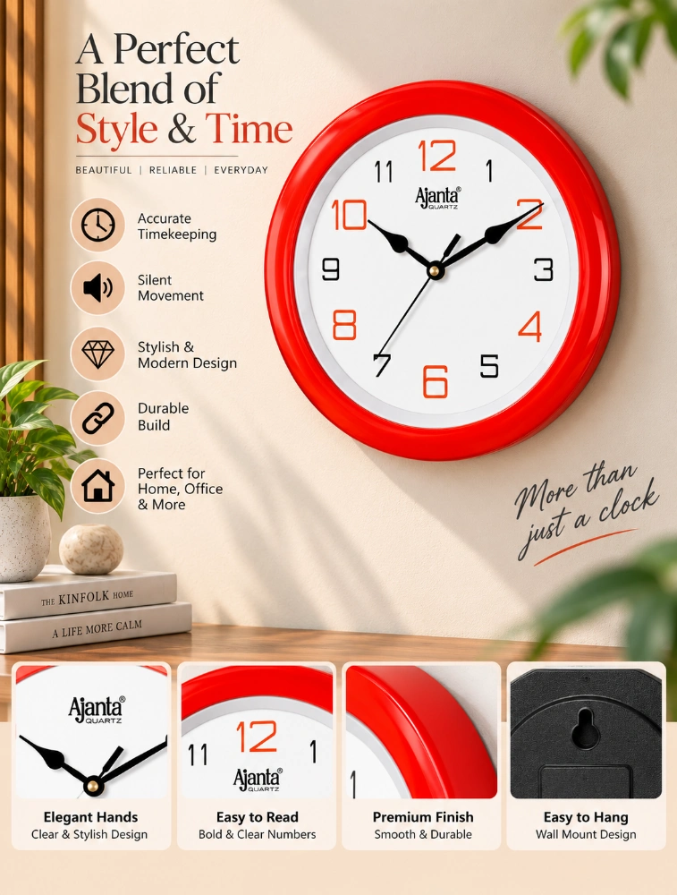 Red Ajanta Royal Round Wall Clock 2147
