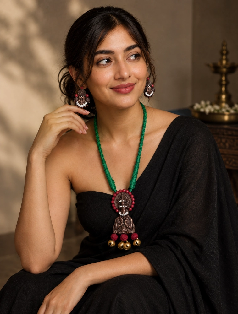 Red Artisan Handmade Divine Motif Terracotta Jewellery Set