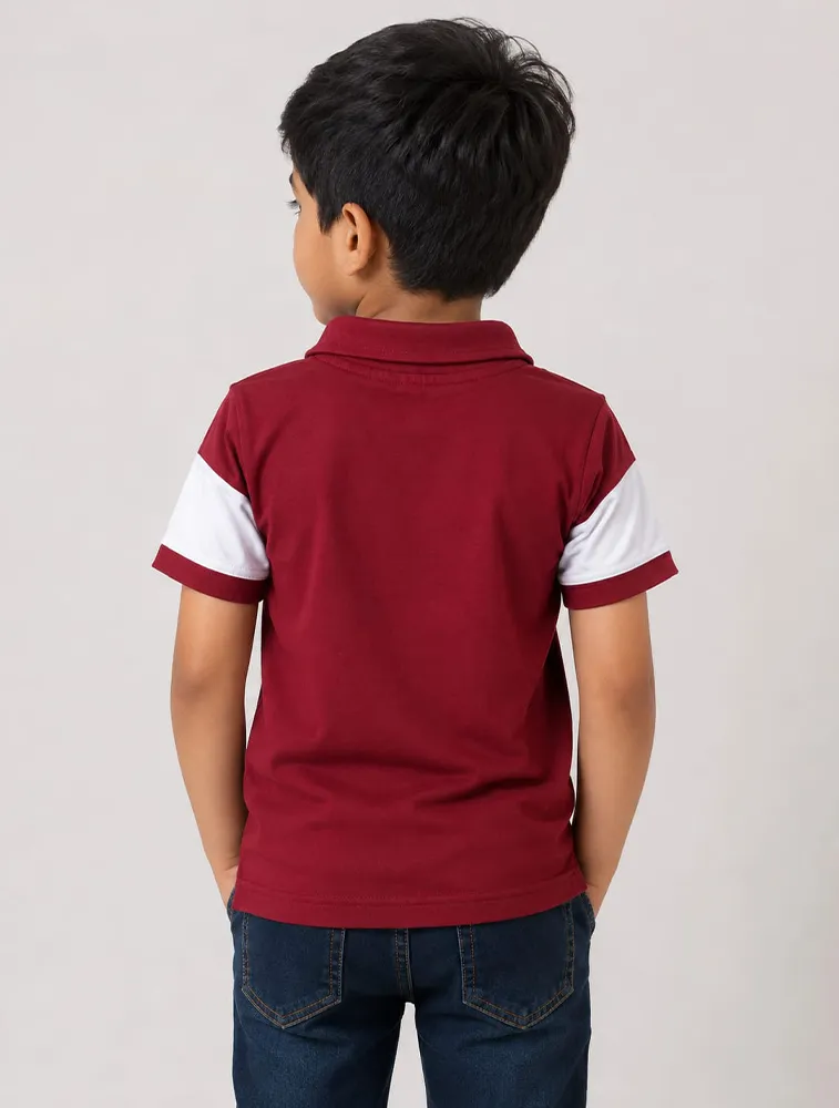 Red Boys HI Neck Taqua Kids Printed Casual TShirt