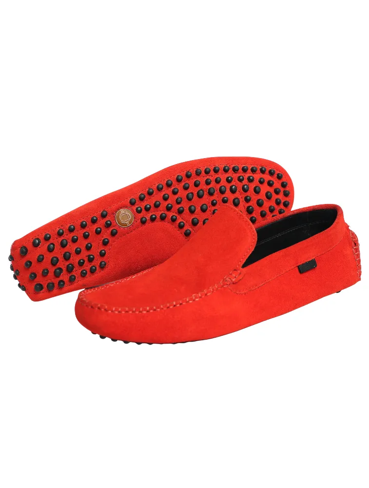 Red Button Flex Driver Genuine Leather Suede Loafers