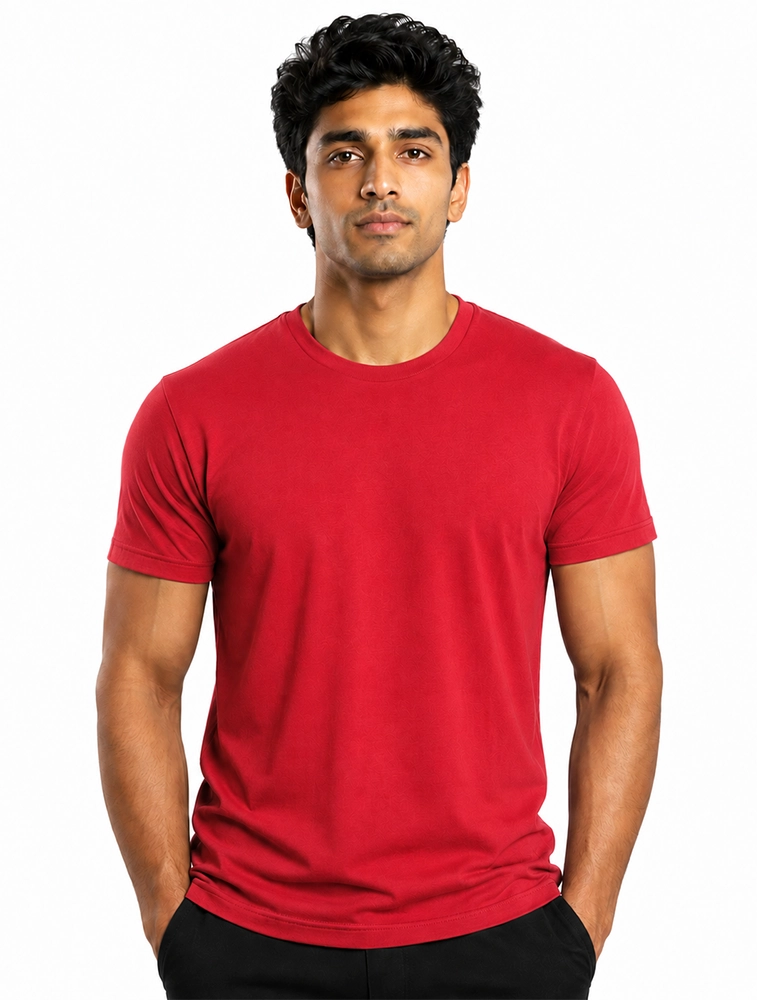 Red Cotton 180 GSM Round Neck Half Sleeve Seamless Tshirt 
