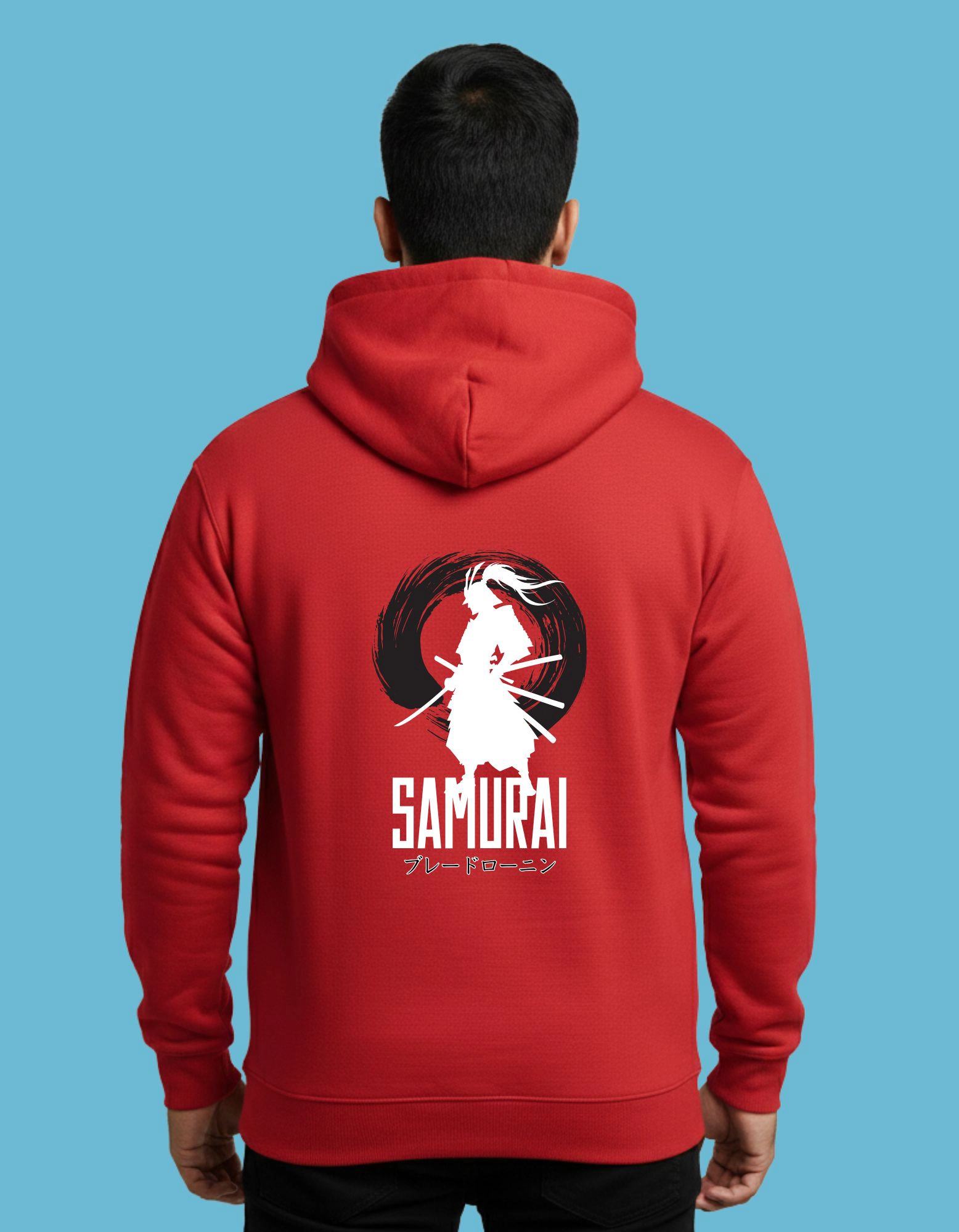 Samurai Crest Premium Cotton Hoodie 300 GSM Without Zipper Red