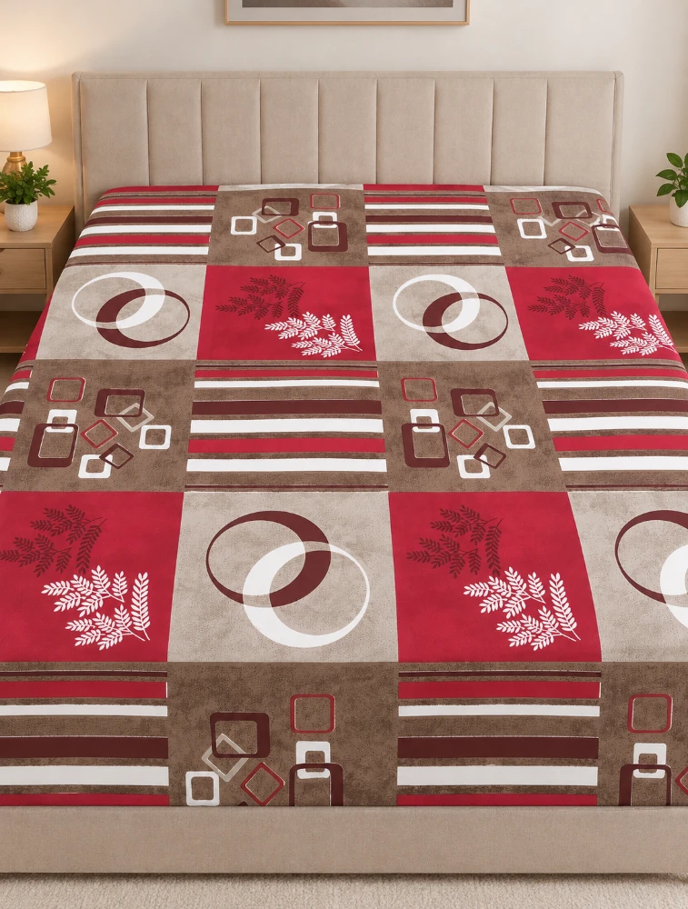 Red Cotton Printed Double Bed King Size Bedsheet