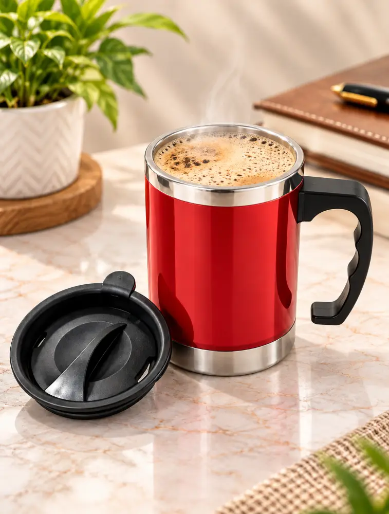 Red Double Walled Insulated Stainless Steel Travel Mug