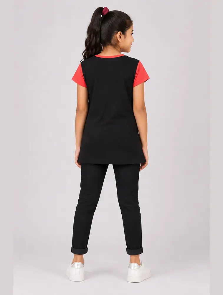 Red Girls Casual Graphic T Shirt with Contrast Side Panels