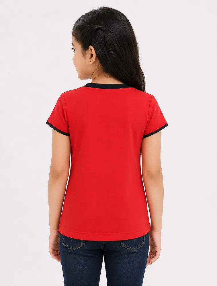 Red Girls Premium Printed Half Sleeve T Shirt