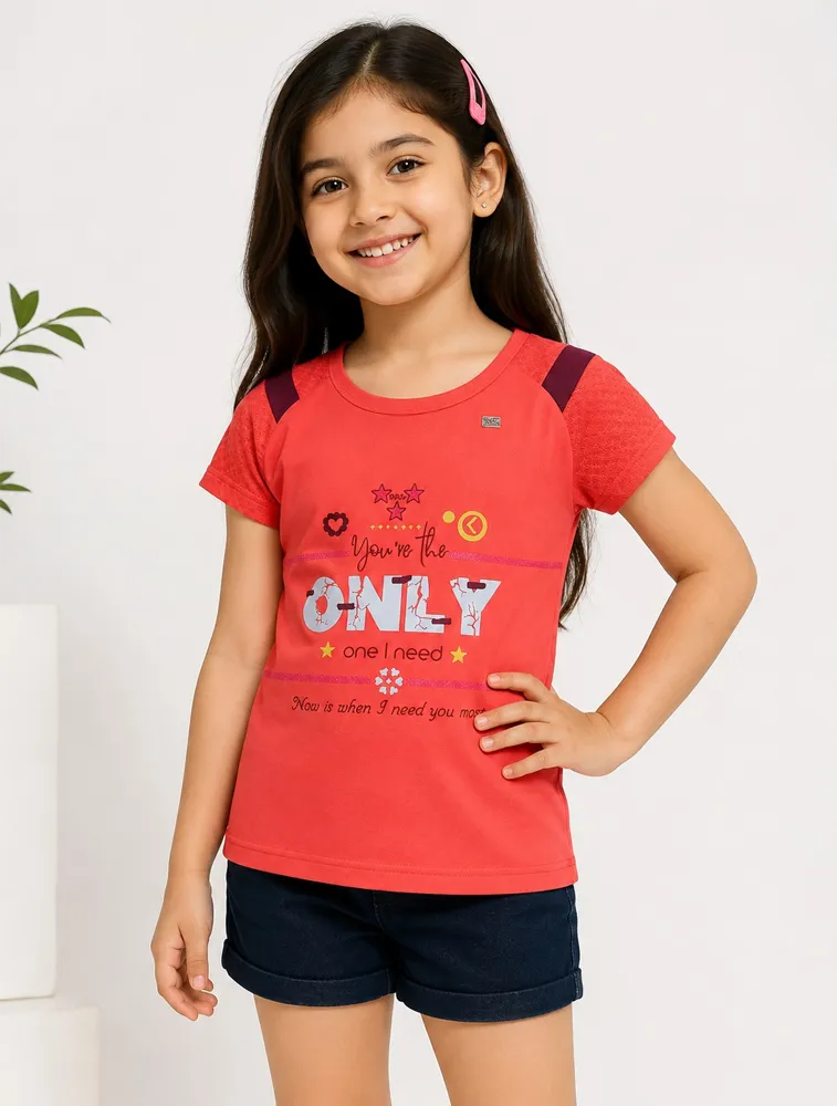 Red Girls Premium Printed Half Sleeves T Shirt