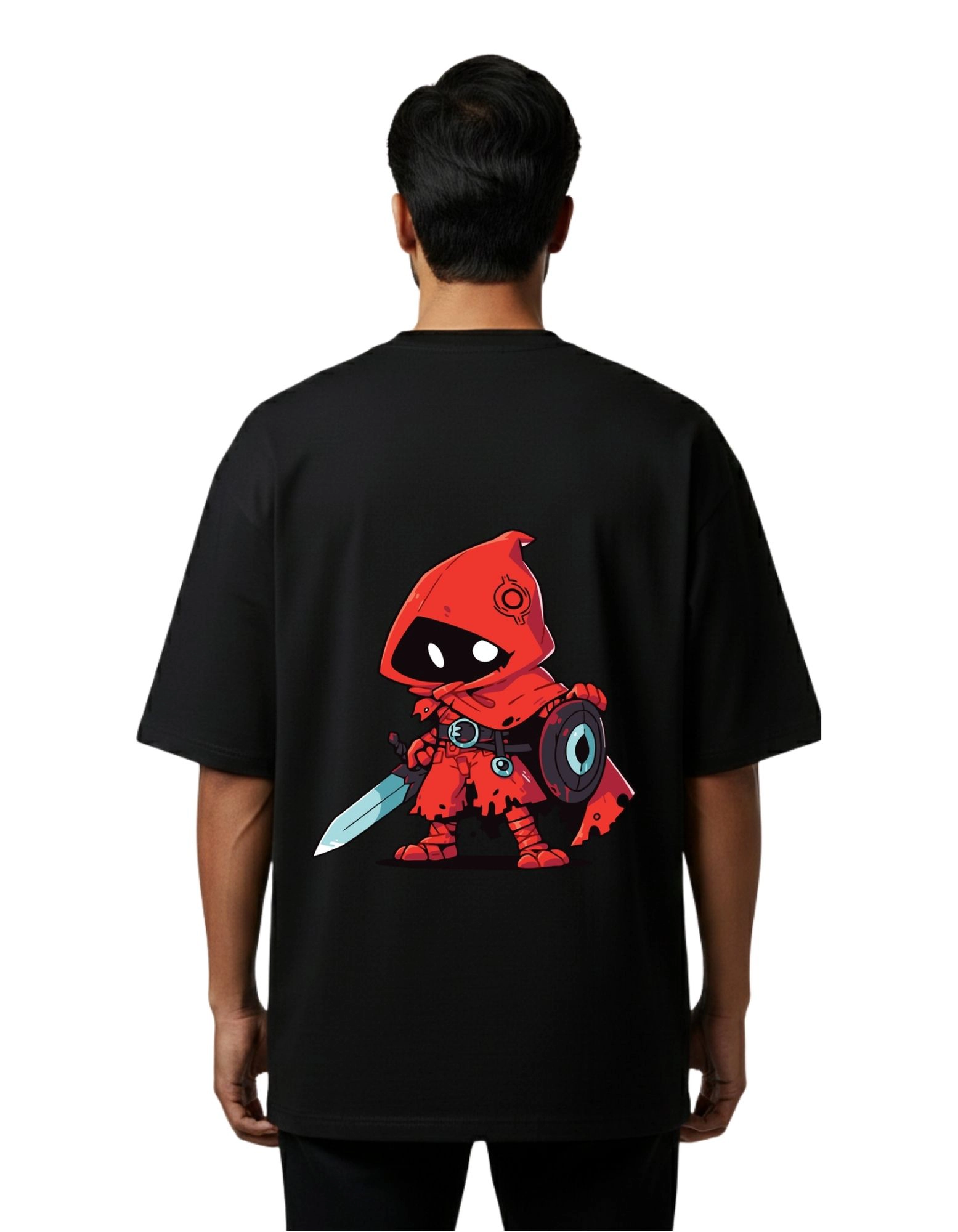 Red Hood Warrior Graphic Oversized French Terry 240 GSM T-Shirt Black