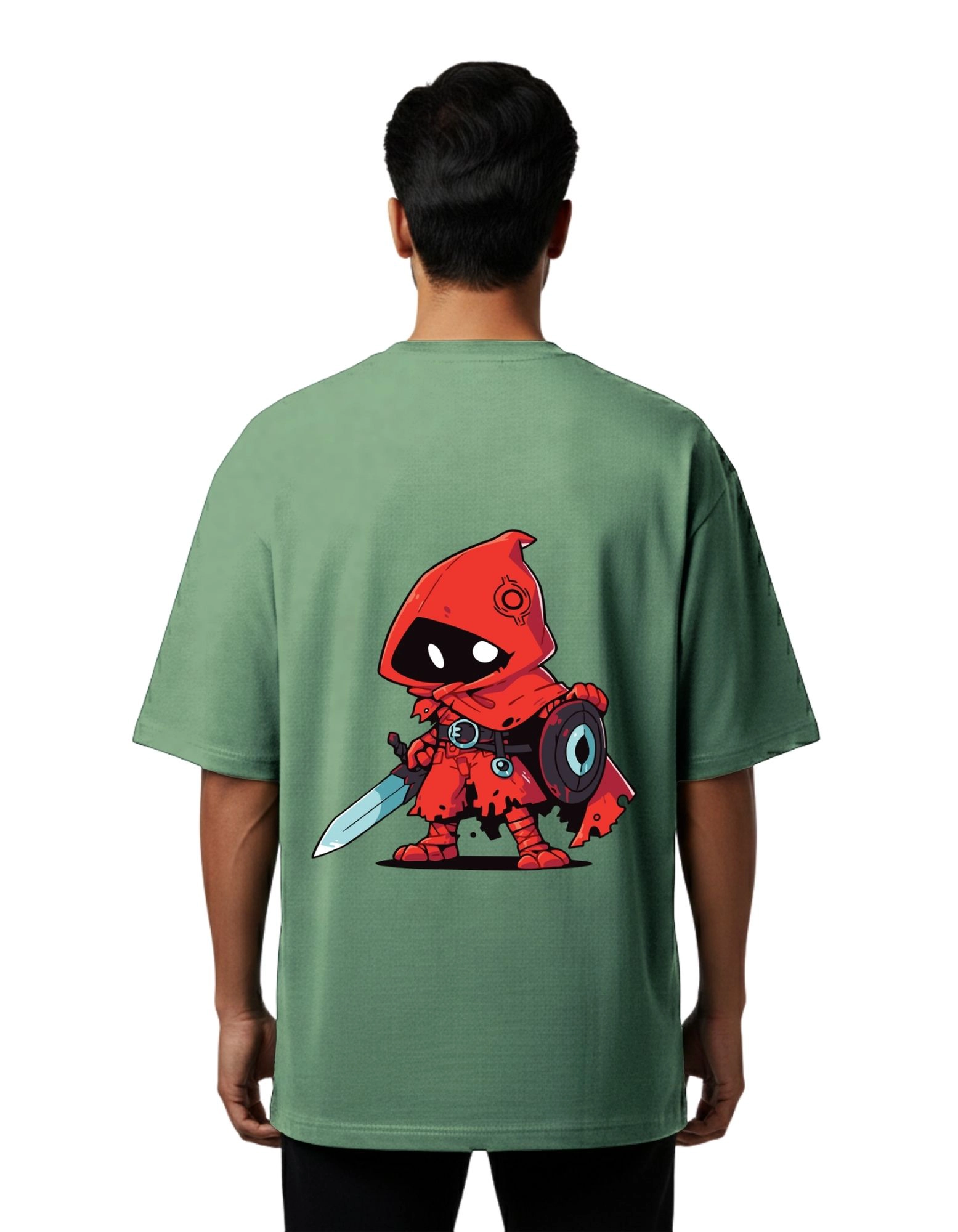 Red Hood Warrior Graphic Oversized French Terry 240 GSM T-Shirt D Green