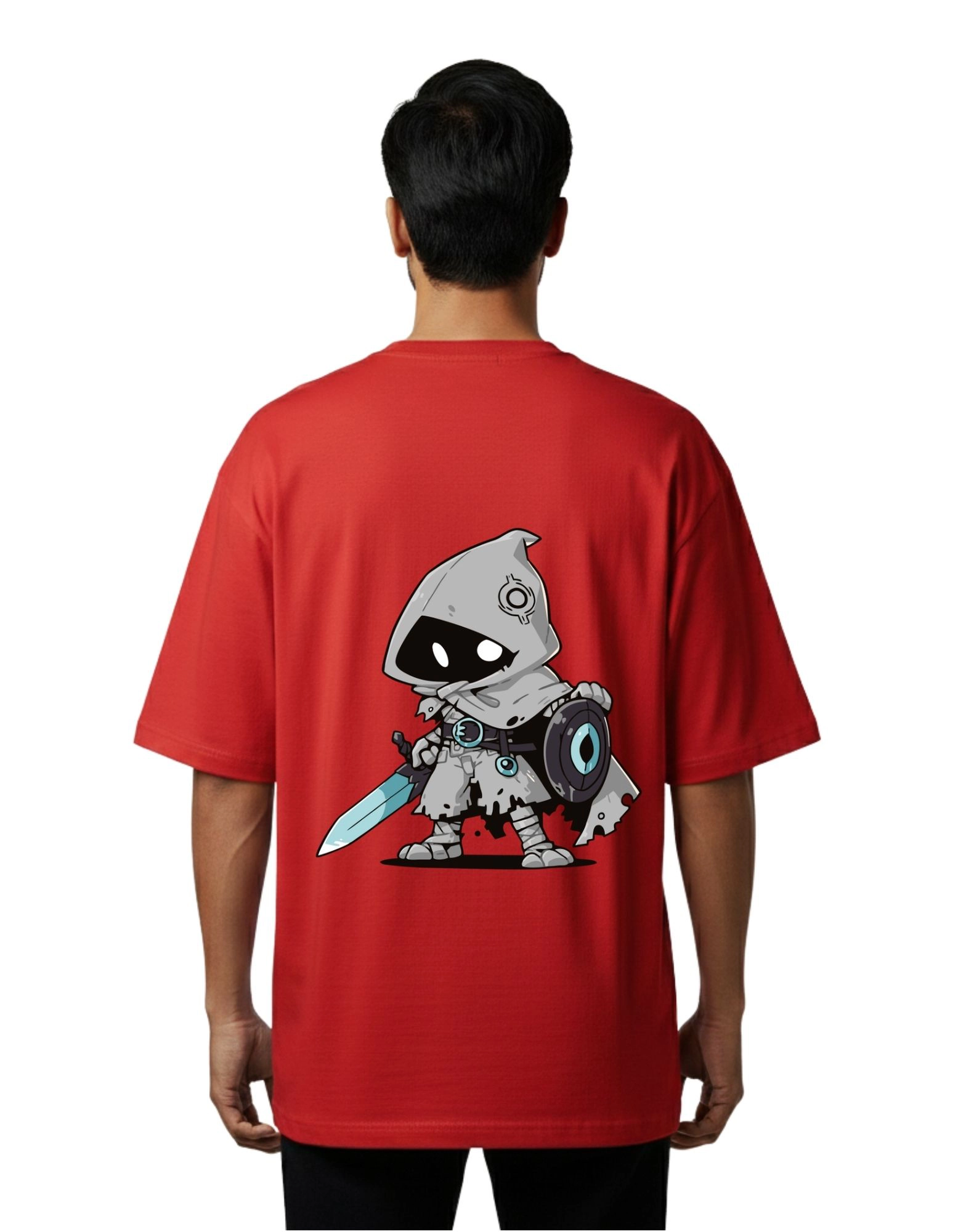 Red Hood Warrior Graphic Oversized French Terry 240 GSM T-Shirt Red