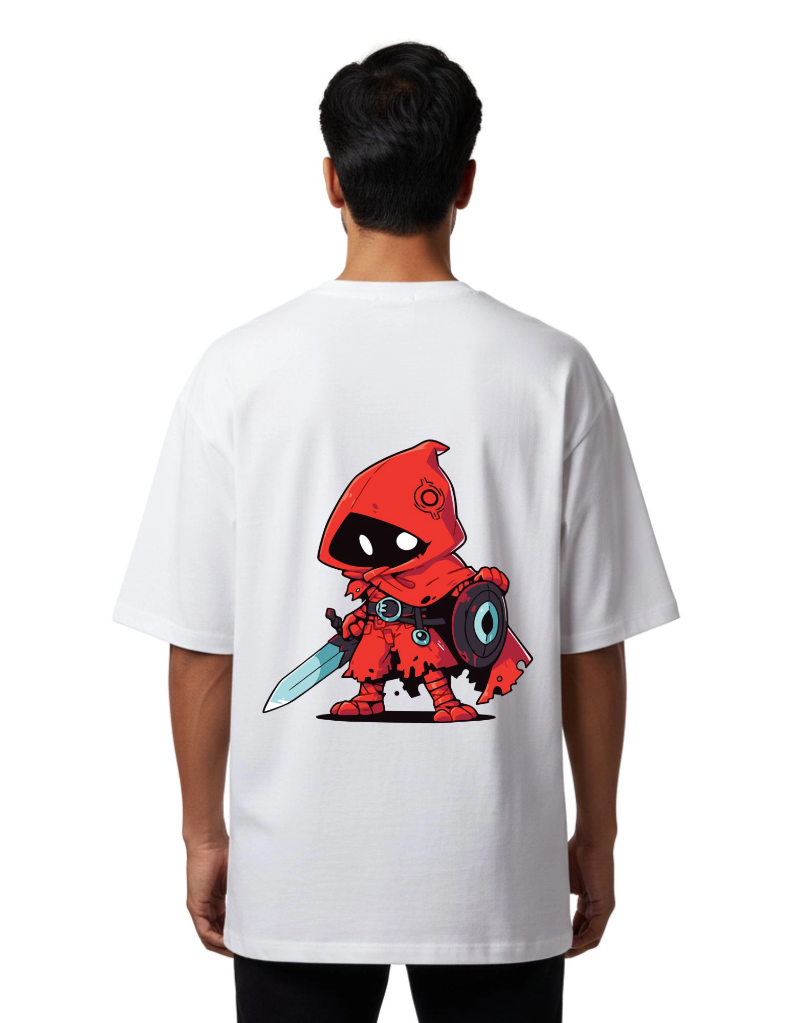 Red Hood Warrior Graphic Oversized French Terry 240 GSM T-Shirt White