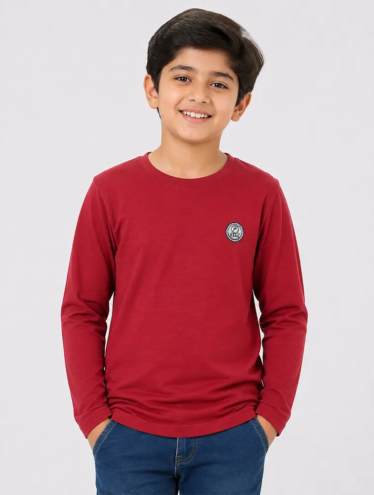 Red Kids Premium Solid Printed Round Full Sleeve T Shirt