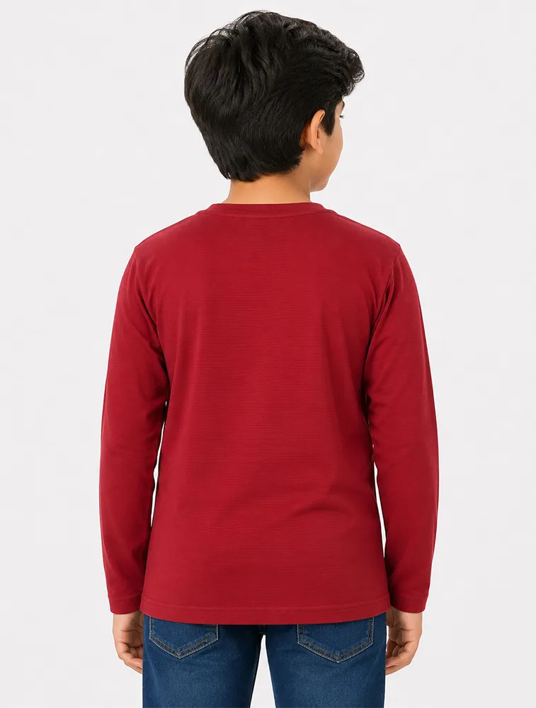 Red Kids Premium Solid Printed Round Full Sleeve T Shirt