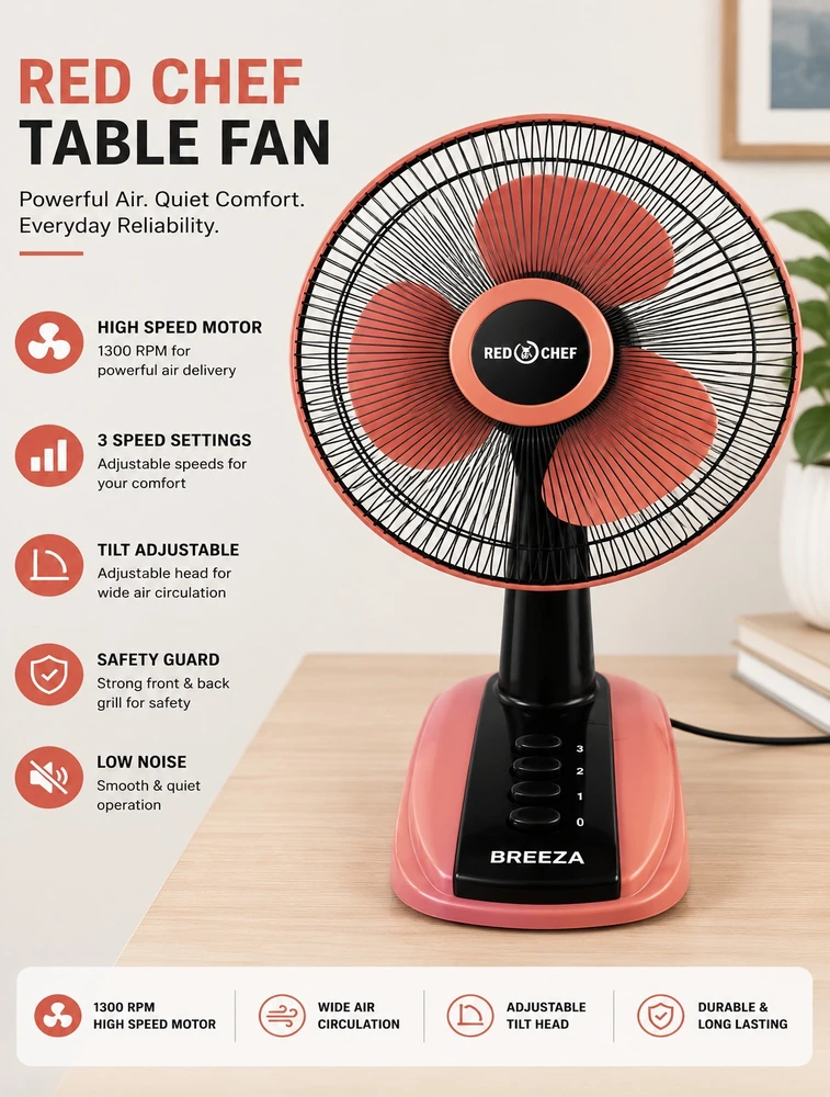 Red Kitchen Chef Breeza Table Fan Rose Gold — bulk from ₹4231