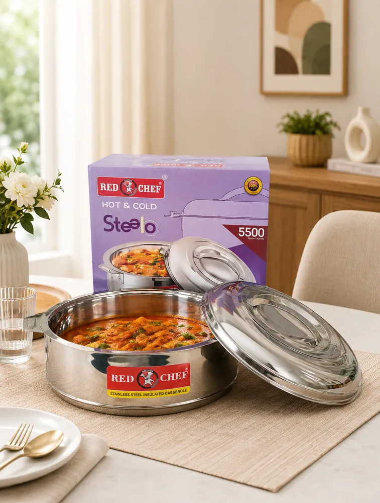 Red Kitchen Chef Hot And Cold Stainless Steel Insulated Casserole 5500ML