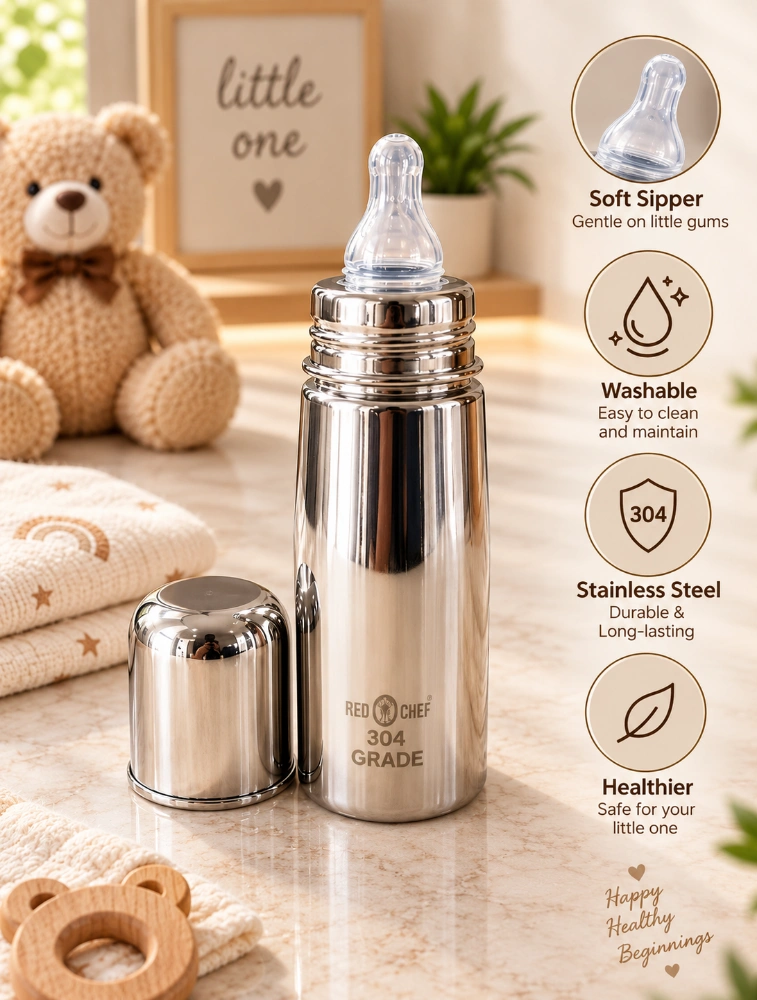 Red Kitchen Chef Premium Steel Feeding Bottle 250ML