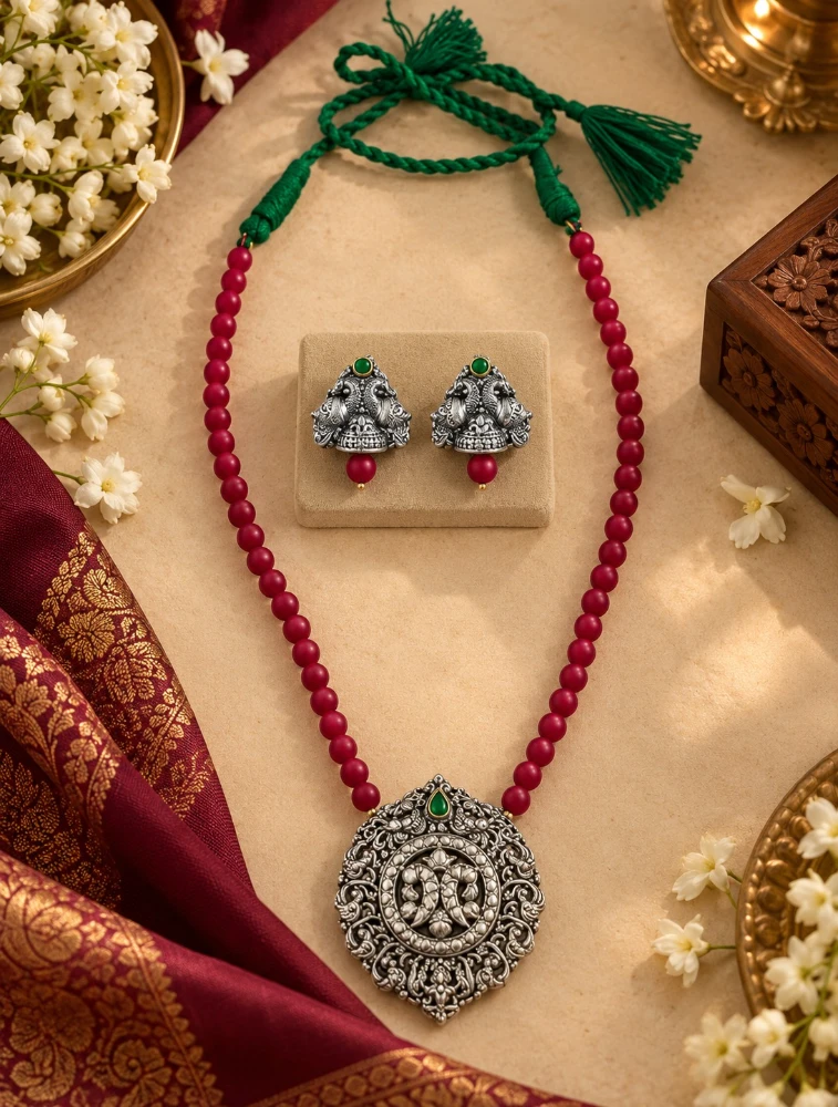 Red Lakshmi Haram Handmade Terracotta Jewellery Set