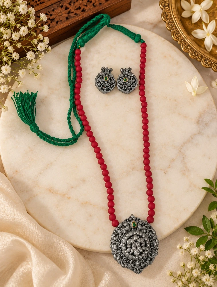 Red Lakshmi Haram Handmade Terracotta Jewellery Set