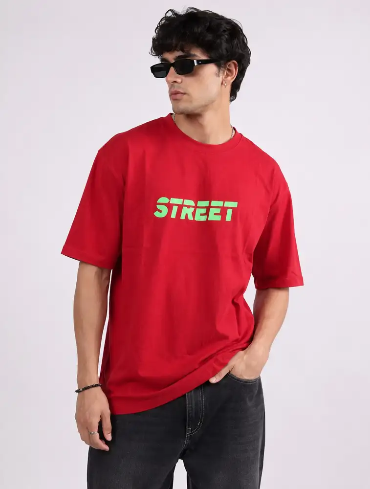 Red Mens Down Shoulder Tshirt