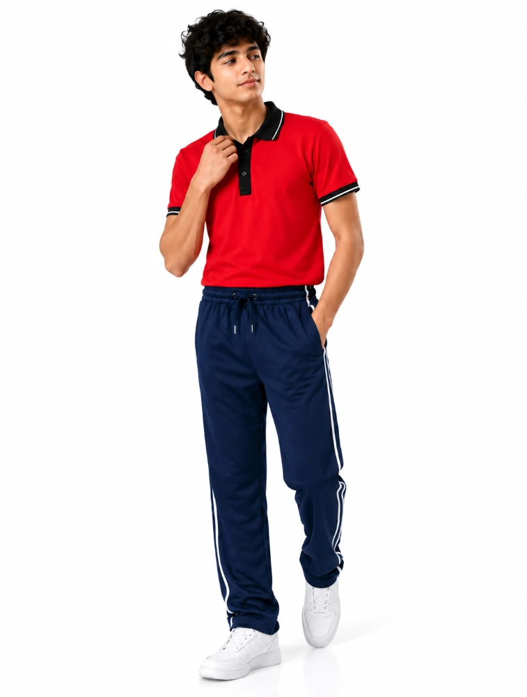 Red Boys Polycotton 220GSM Polo with Black Collar Placket and White Tipping