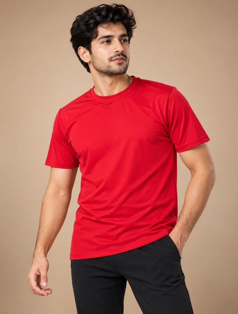 Red Polyester 140 GSM Round Neck TShirt