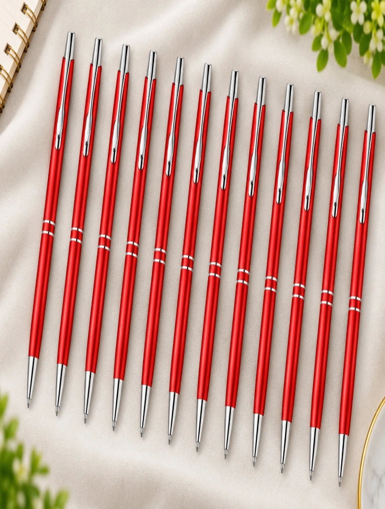 Red Premium Glossy Steel Ball Pen with Silver Clip Pack of 12 — bulk from ₹282