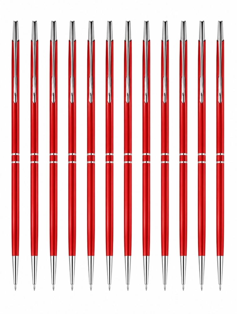 Red Premium Glossy Steel Ball Pen with Silver Clip Pack of 12 — bulk from ₹282
