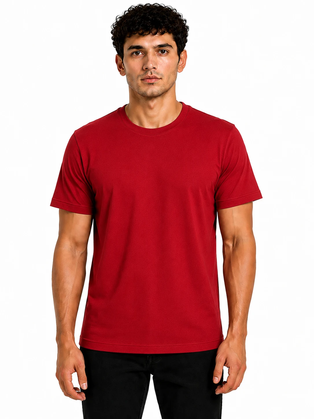 Red Premium Polycotton 180 GSM Round Neck T-Shirt