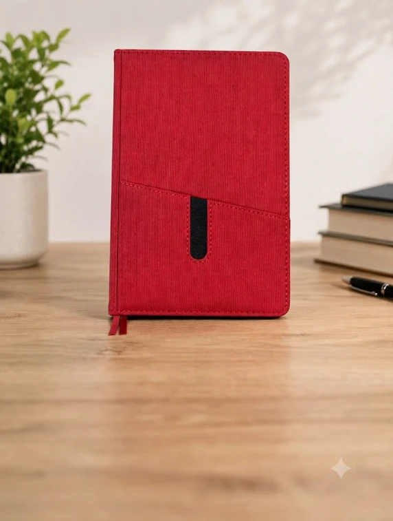 Red Premium Textured Single Line Diary