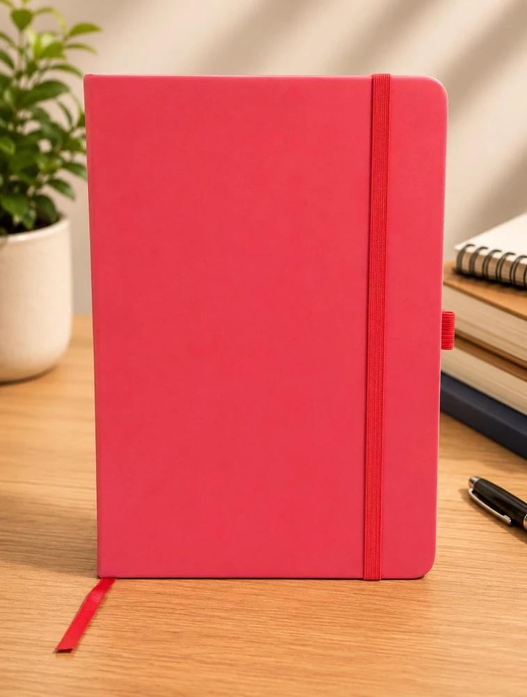 Red Solid Dairy With Elastic Pen Holder Dairy