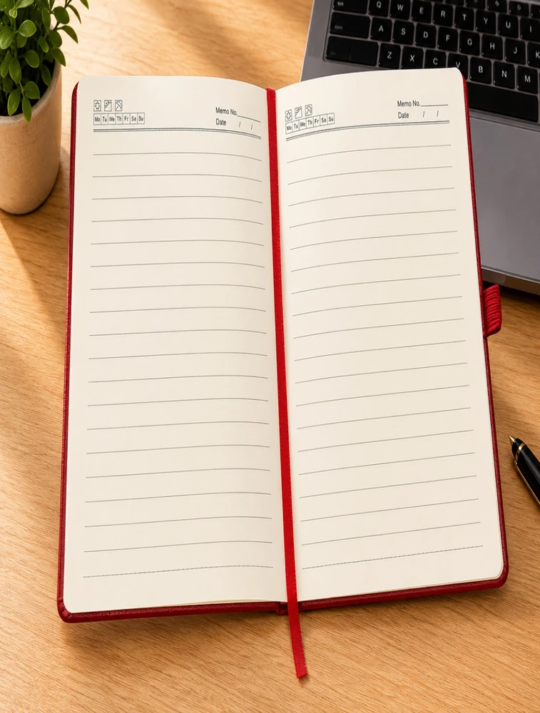 Red Solid Dairy With Elastic Pen Holder Dairy