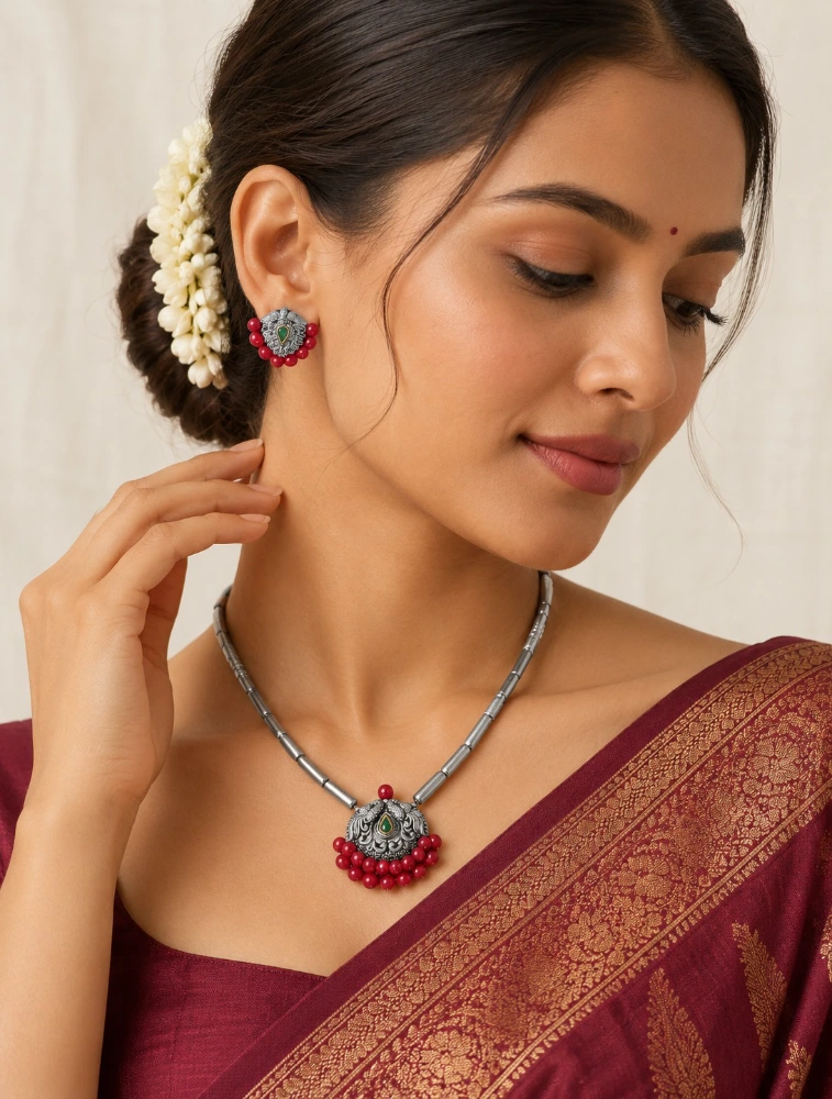 Red Swarna Mrittika Terracotta Jewellery Set  