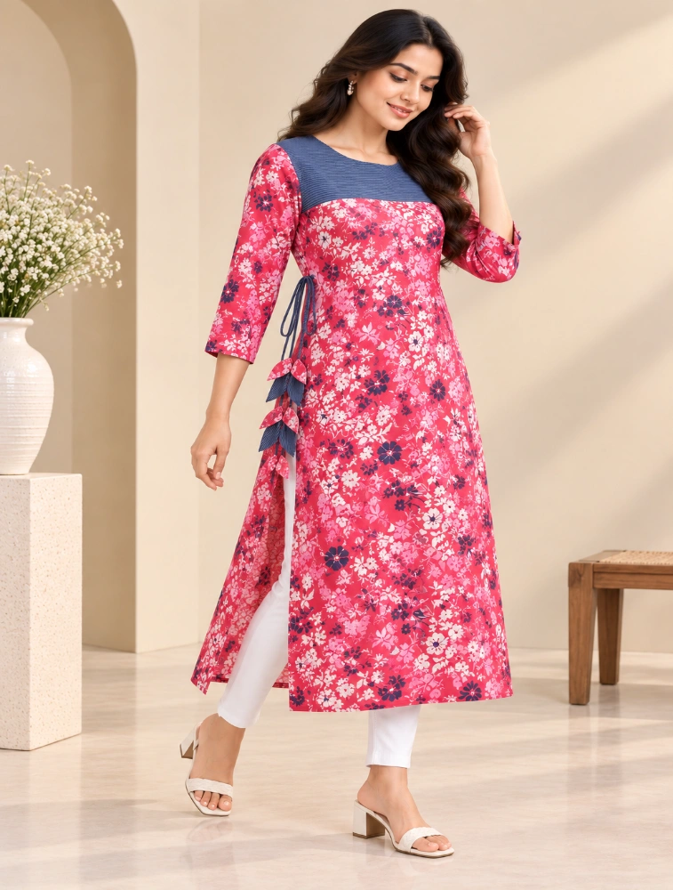 Red Womens Elegant Floral Printed Casual Top