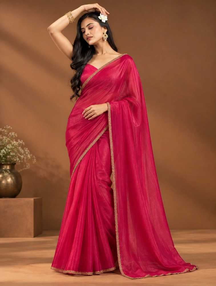Red Womens Premium Space Silk Saree