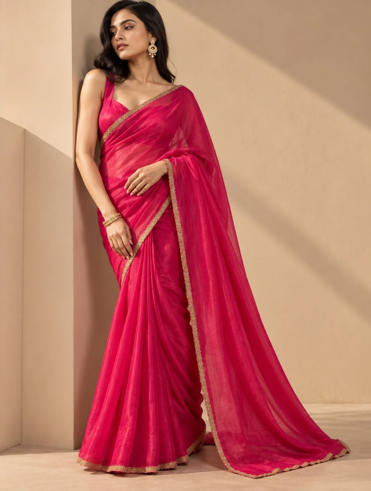 Red Womens Premium Space Silk Saree
