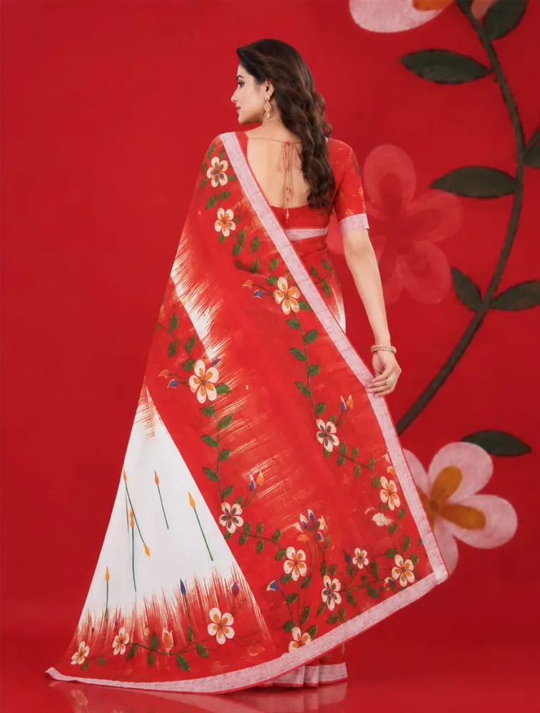 Red Womens Printed Luxury Soft Jari Silk Sarees