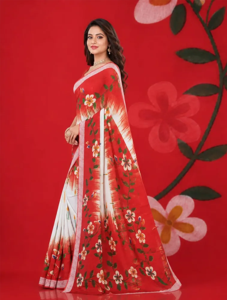 Red Womens Printed Luxury Soft Jari Silk Sarees — bulk from ₹1693
