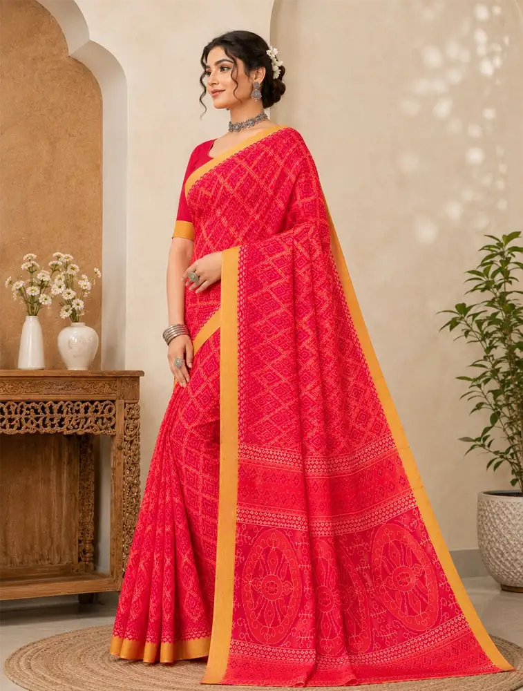 Red Womens Printed Soft Silk Saree