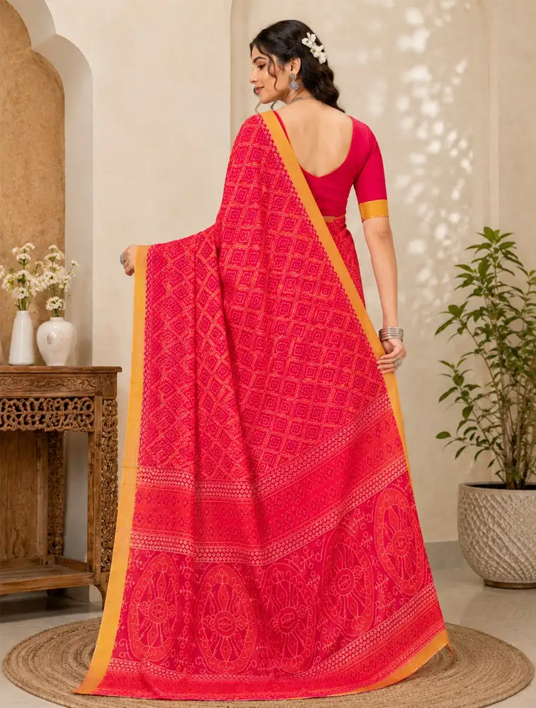 Red Womens Printed Soft Silk Saree — bulk from ₹1803