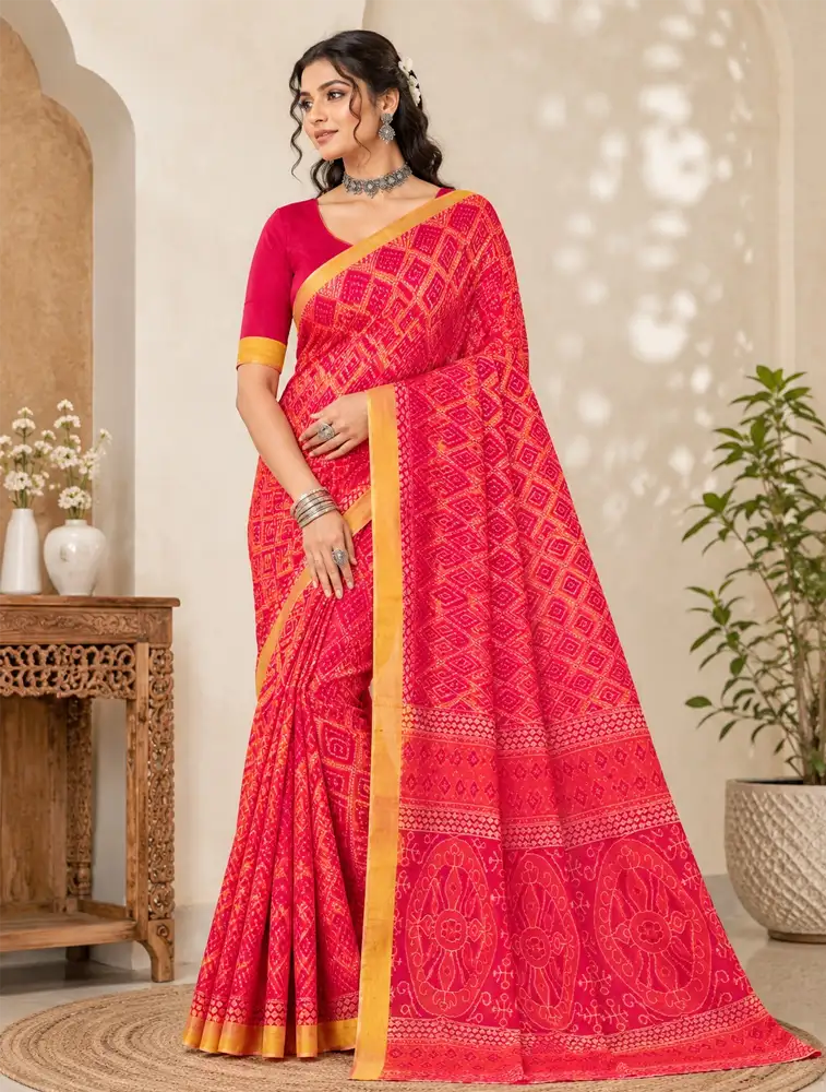 Red Womens Printed Soft Silk Saree — bulk from ₹1803