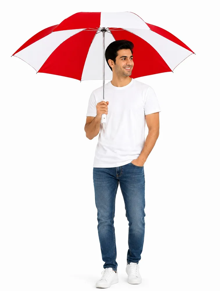 Red and White Scarlet Stripe Duo Automatic Folding Umbrella