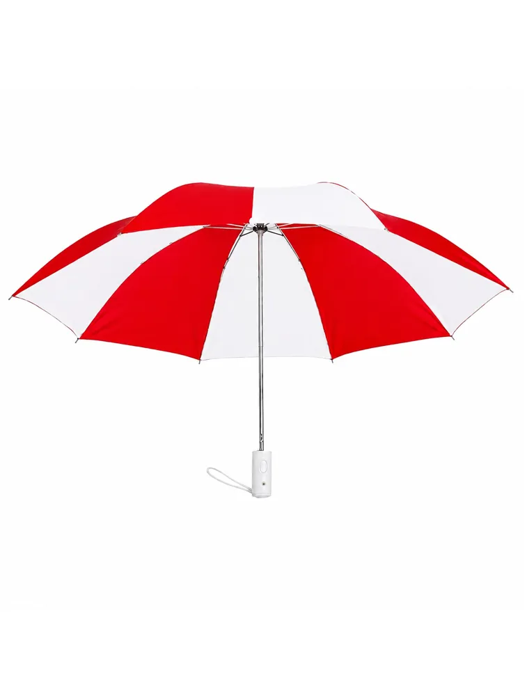 Red and White Scarlet Stripe Duo Automatic Folding Umbrella