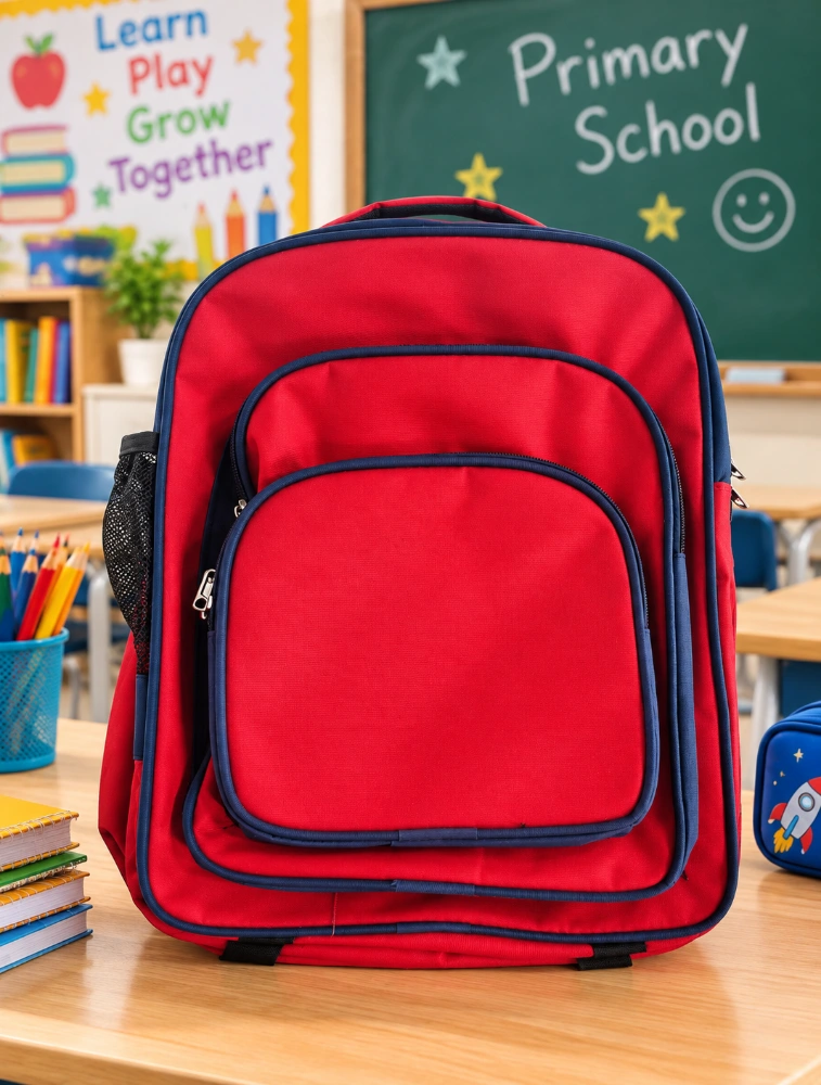 Red with Navy Blue Polyester 1000D 15 Inches School Bag